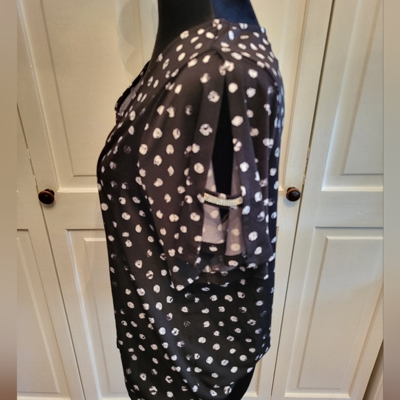 Como Blu Tops - Polka Dot Black and White Top with Rhinestones sz 1X Whimsygoth Brunch Glam